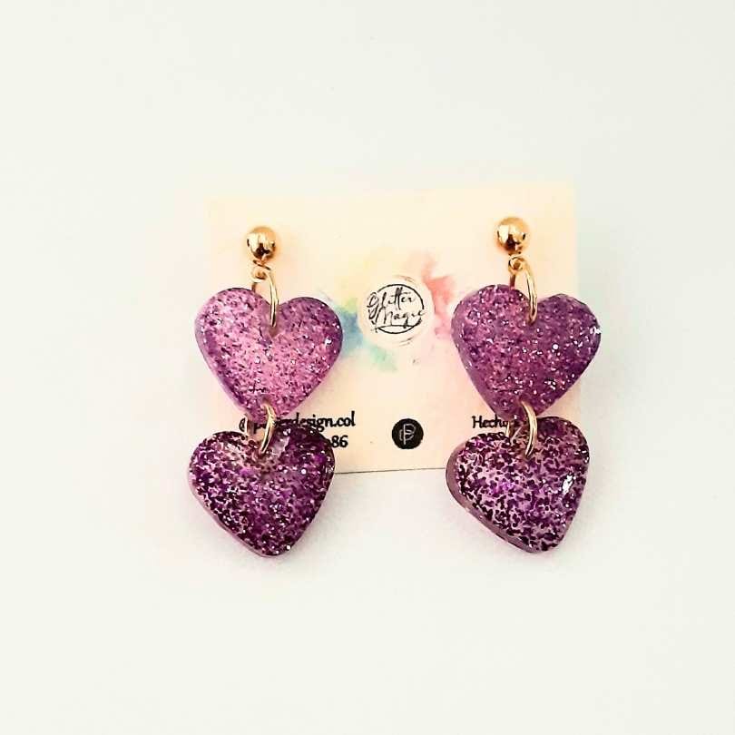 aretes corazón doble